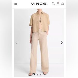 Vince Mid-Rise Textured Wide-Leg Trouser size 4 Khaki NWOT